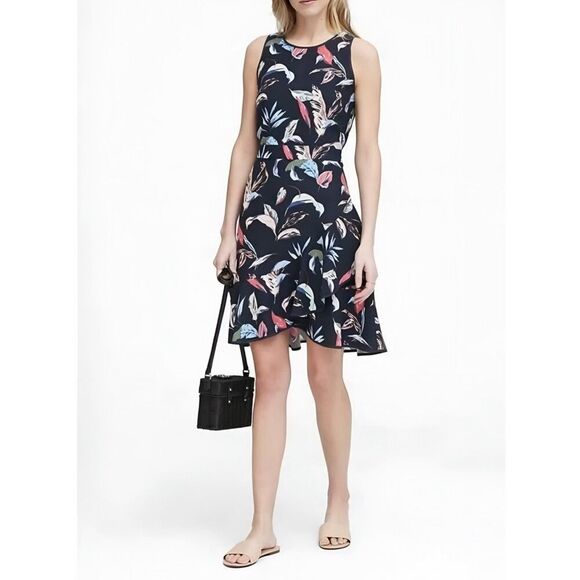 Banana Republic Dresses & Skirts - Banana Republic Floral Ruffle Wrap Racerback Dress Navy size 10
